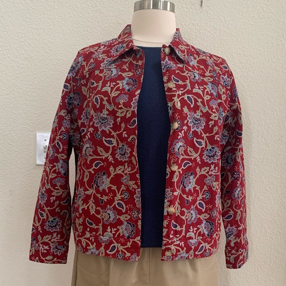 Haymaker XL, dark red, blue, green, tan floral pattern denim jacket - Picture 4 of 15